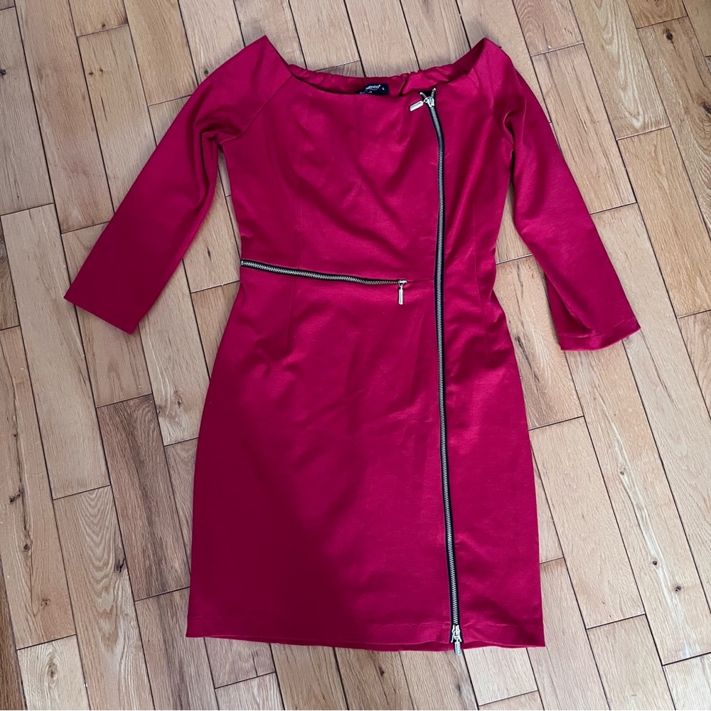 Rinascimento Red Sheath Dress Bateau Neck 3/4 Sleeve